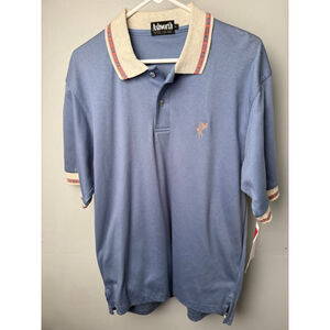 Vintage NWT Men's Ashworth Blue Polo Shirt L with Beige Collar & Red Trim